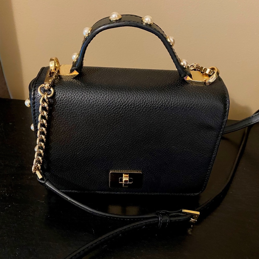 Kate Spade Maisie Serrano black leather pearl crossbody bag